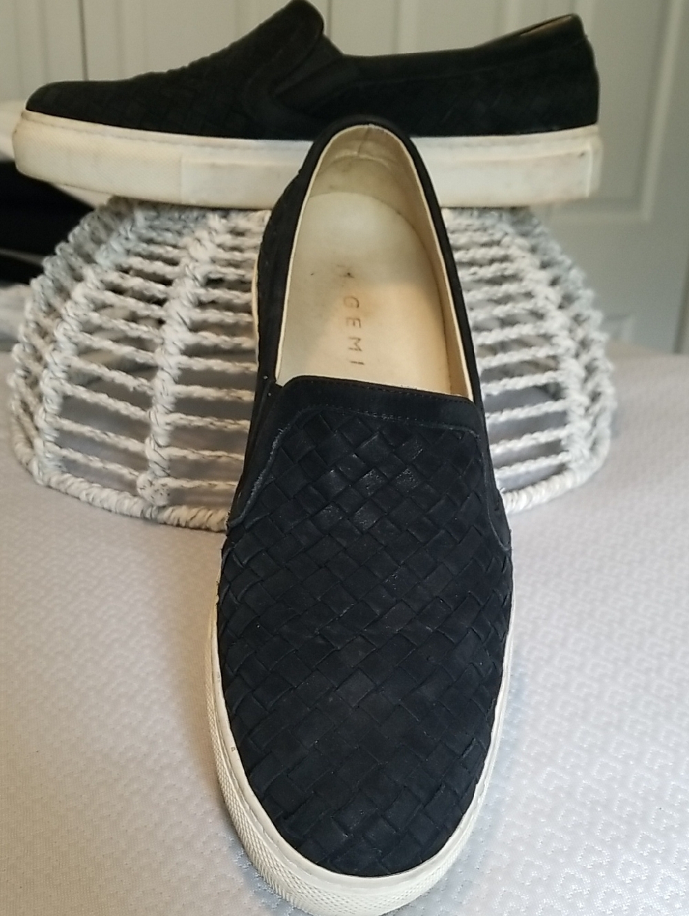 M Gemi Mens Black Leather Woven Loafer Shoes Us Size 7.5